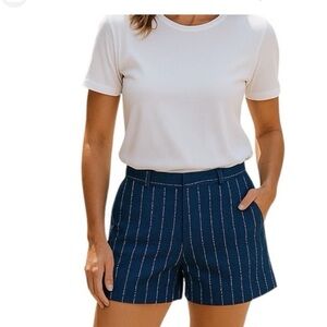 Banana Republic Navy and White Pinstripe Textured Shorts